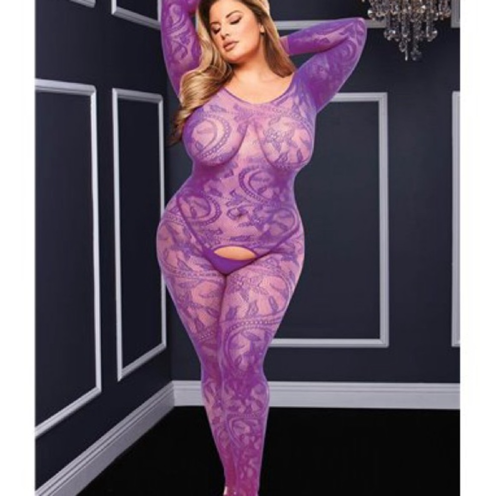 Baci longsleeve body stocking lingerie lace jumpsuit, plus queen size - Picture 13 of 14